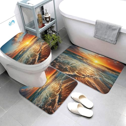 3 Piezas Juego De Alfombra De Baño Amanecer Forma De U para Baño Antideslizantes Decorar Alfombras De Cama, para Bathroom, Cocina, Dormitorio