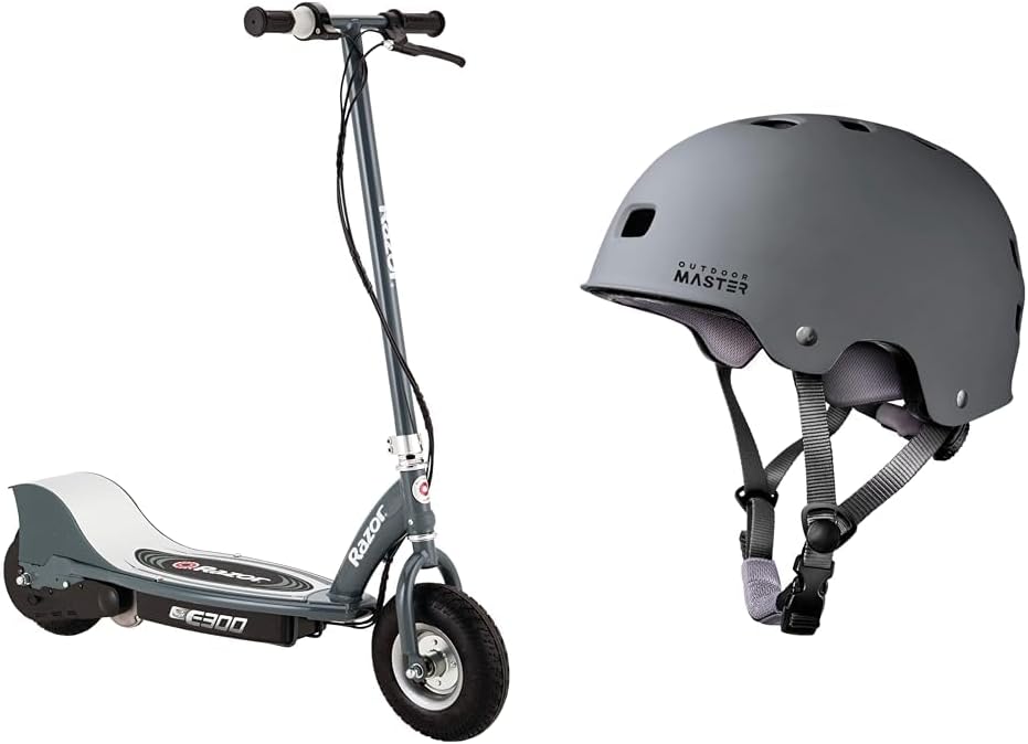 Razor E300 Electric Scooter Bundle with OutdoorMaster Skateboard Cycling Helmet - Two Liners