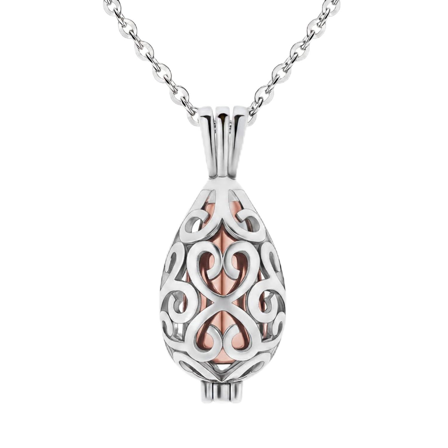 Urnenkette für Asche, Kette Asche Anhänger, Roségold Kapsel in Silber Filigran-Fassung