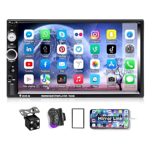CAMECHO 7" Double Din Car Stereo Audio Bluetooth MP5 Player USB FM Multimedia Radio+ 4 LED Mini Backup Camera with Steering Wheel Remote Support Mobile Phone Synchronization (Used in Android /iOS)