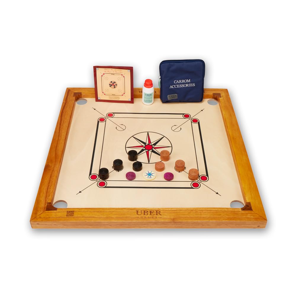 Junior Carrom Board Set – 27 x 27 inch playing board Including Carrom Men, Striker & Powder – Entry Level set – Made in India – suitable for beginners & families
