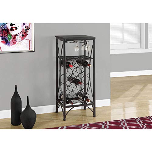 Monarch Specialties 3347 Home Bar, Wine Rack, Metal, Black, Transitional Bar-40 Bottle and Glass, 16.25