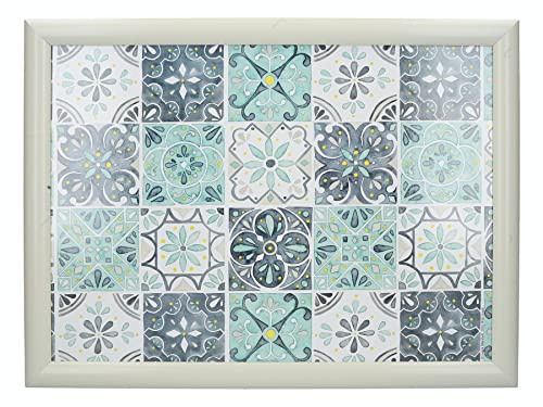 CREATIVE TOPS Bandeja Acolchada para Regazo, 44 x 34 cm, diseño de Baldosas, color Blanco y turquesa