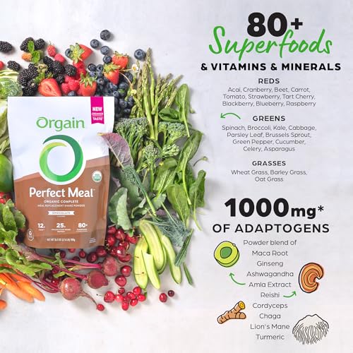 Image of Orgain Perfect Meal, Organic, Vegan Meal Replacement Protein Powder, Chocolate - 25g Plant Based Protein, 80+ Superfoods, 1B Probiotics & 10g Fiber, Adaptogens & Ashwagandha - 2.16lb