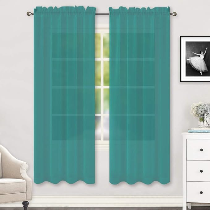 HUTO Dark Teal Sheer Curtains 72 inches Long for Bedroom