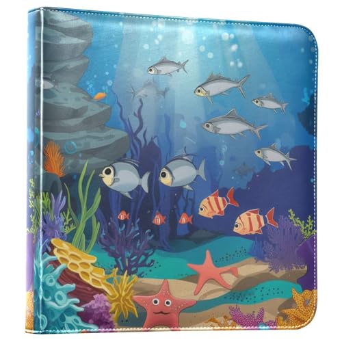 Álbum de fotos con adhesivo autoadherente DIY, diseño de peces caricatura océano, encuadernador de 3 anillos, 40 páginas, 8x10 para recuerdos miniatura 1