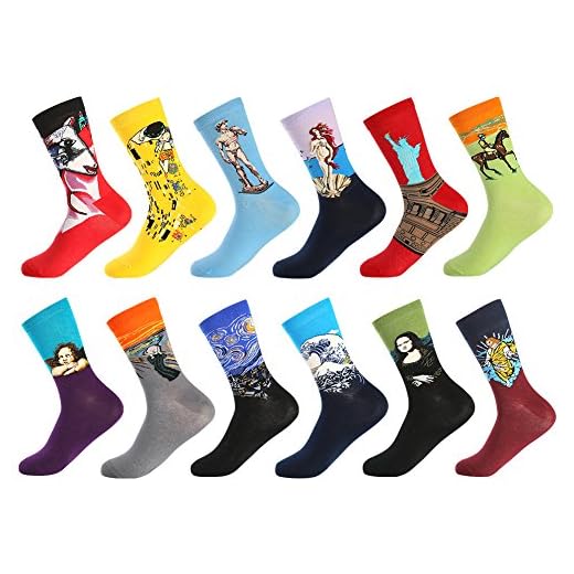 BONANGEL Calcetines Colorful de los Hombres, Hombres Ocasionales Calcetines Divertidos Impresos de Algodón de Pintura Famosa de Arte Calcetines, Calcetines de Colores de moda