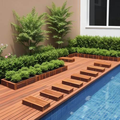 10 PCS Natural Acacia Wood Interlocking Deck Tiles, 11'x11' for Outdoor & Indoor, Patios, Balconies, Pools and Hot Tubs,Garage Floors,Basement & Bathroom Floors