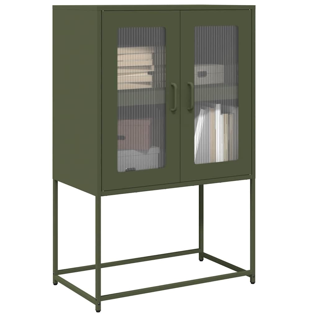 Credenza Verde Oliva in Acciaio Laminato a Freddo 68x39x107 cm con 4 Scomparti e 2 Ante, Mobile Portaoggetti Robusto e Stabile per Ampio Spazio di Conservazione,
