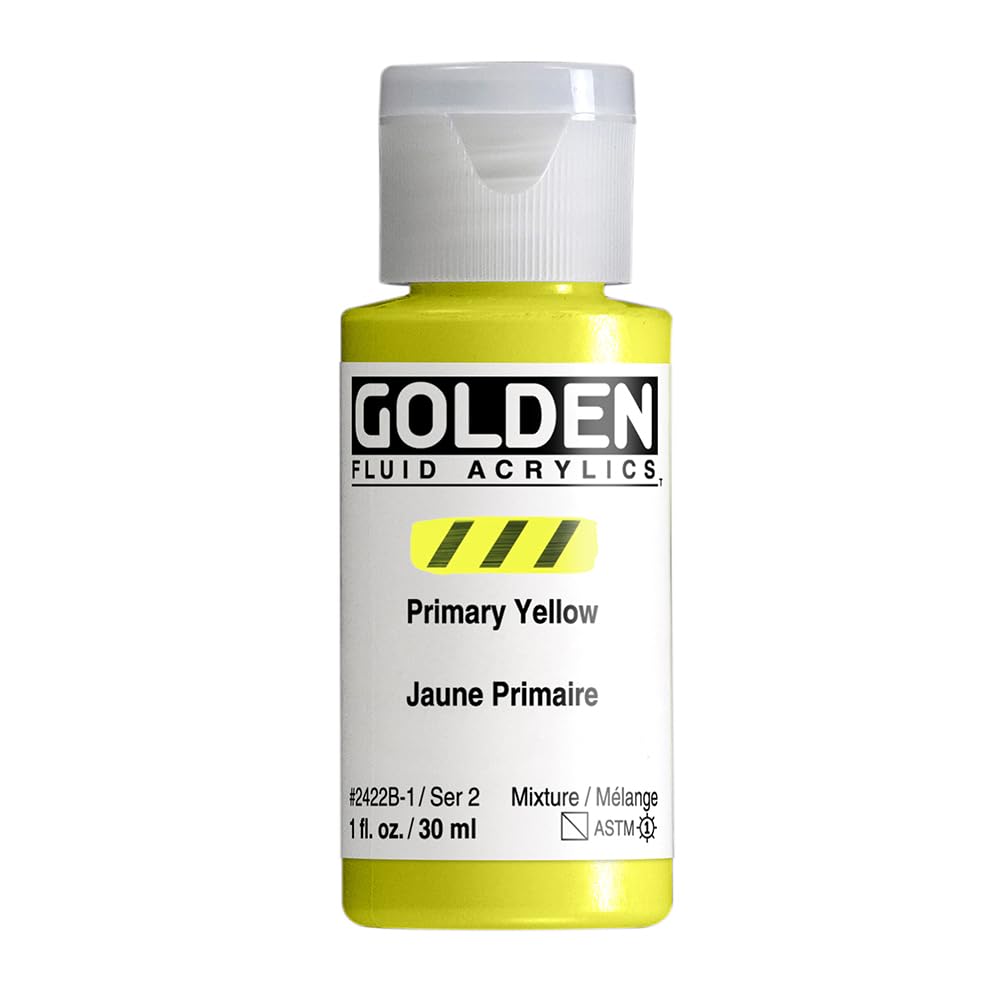 Fluid Acrylics by GOLDEN, Primary Yellow, 1 fl. oz. Bottle, Professional Acrylic Paint, Semi-Transparent