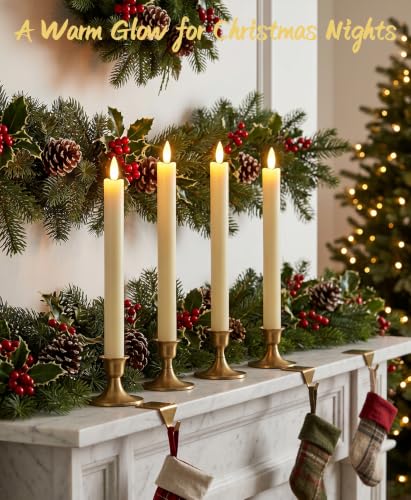 Image of GenSwin LED Taper Candles Flickering with Remote Timer, Battery Operated Taper Flameless Candles with 3D Wick Real Wax Window Candlesticks Pack of 2 for Home Wedding Decor(Ivory, 0.78 x 9.64 Inch)