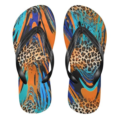 Leopard Waves Colors Orange Flip Flop Beach Summer Casual Sandal for Women & Men Shower Shoes 20861888
