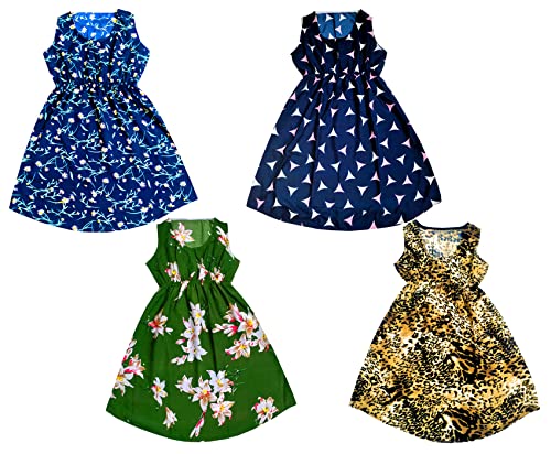 Image of IndiWeaves Kids Girls Crepe Printed Frock Dress for Girls - Regular Fit [Pack of 4] Multicolor2