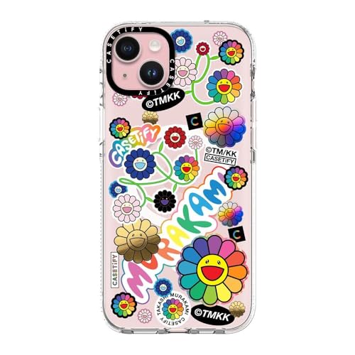 CASETiFY �C���p�N�g �N���A iPhone 15 Plus �P�[�X [Takashi Murakami Co-lab/���ϖh�~/�N���A ����/MagSafe�Ή�] - FLOWERS STICKER MANIA - �N���A