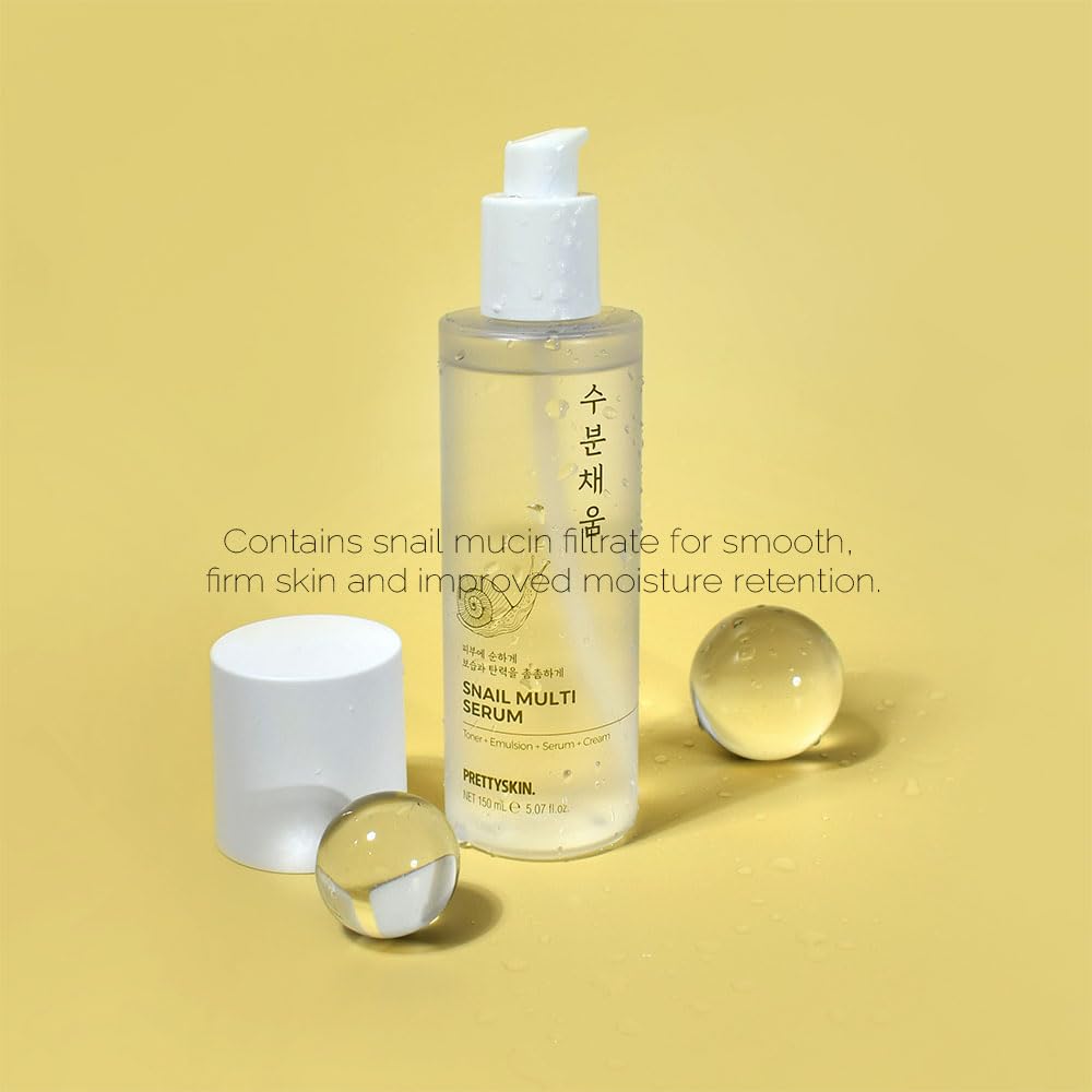Prettyskin Ps. Sérum de mucina facial de caracol 5,07 Fl.Oz (150 ml) tónico + emulsión + suero + crema | cuidado de la piel coreano, líquido de 5,07 oz (1 unidad)