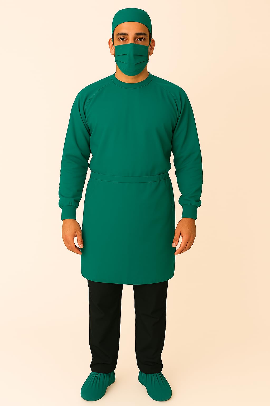 P.M.P.S.� 4 pcs set of Cotton Surgeons Gown Set with Face Mask, Cap & shoe cover (Green)