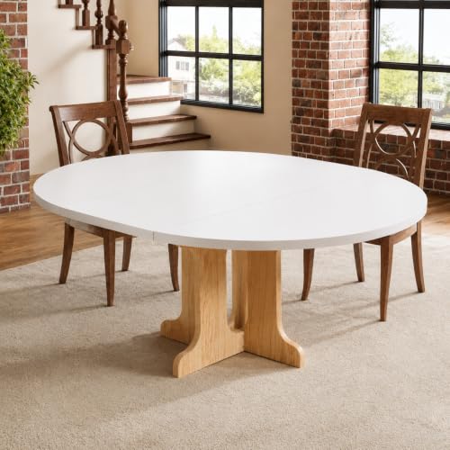 Mesa de comedor redonda extensible para 4-6 personas (blanco) | Mesa de cocina moderna estilo loft y escandinavo de madera, 90 – 120 × 75 cm