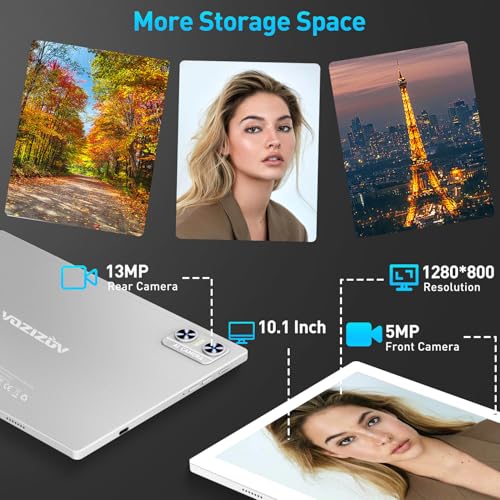 Image of Android 14 Tablet, 10 inch Tablets with Keyboard, Case, 64GB ROM, 8GB RAM(TF 1TB Expand), Octa-Core Processor, 13MP Dual Camera, WiFi 6, 1280x800 IPS HD Touch Screen, BT 5.0,GPS 7000mAh Battery-Silver