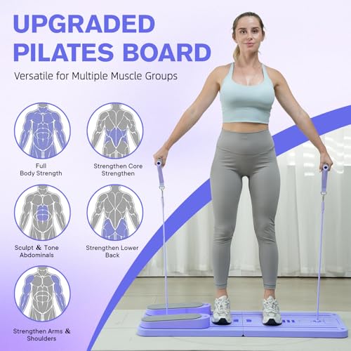 Pilates Board-Pilates Reformer Set 6 in 1 Multifunctional Abdominal Pilates Board for Home Workout Equipment, Foldable Pilates Portable Reformer Machine, Ab Board Trainer for Women - Image 4