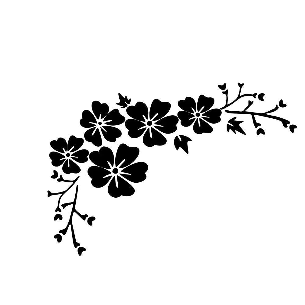 Car Sticker Blossom Flower Clusters Waterproof Vinyl Decal Body Door Window Exterior Decoration(Glossy Black,2pcs)