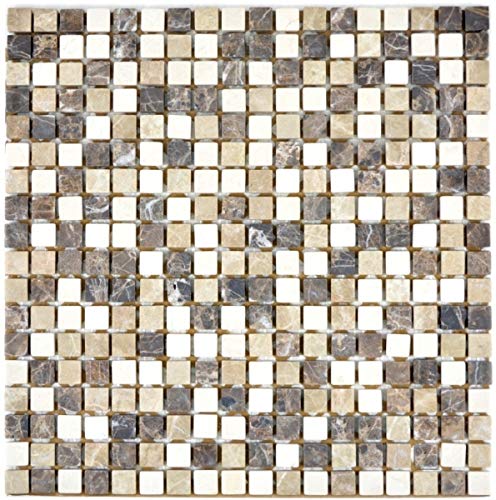 Marmor Mosaik Fliese Naturstein creme beige braun Farbmix mini Quadrat Fliesenspiegel Bad WC - MOS38-1213