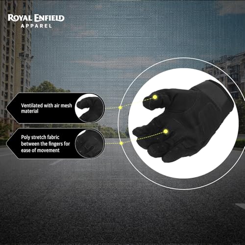 Image of Royal Enfield Kommuter Riding Gloves | Impact Resistance:TPR Knuckle Protectors | Throttle Control:Reinforced Palm Grip | Steady Grip:Microsuede Palm Patch | Breathable Construction | Black & Blue XL