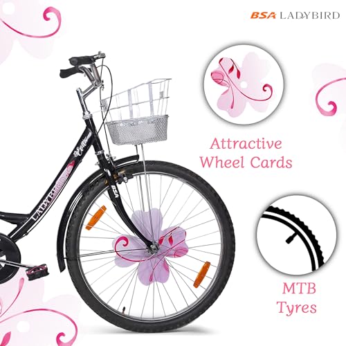 Image of BSA LADYBIRD Evita Cycle for Girls 10 to 15 Years | 2 Years Warranty | 26T Bicycle for Girls and Women with Front Basket & Integrated Carrier, 90% Assembled & Durable Rigid Frame Cycle (Black)