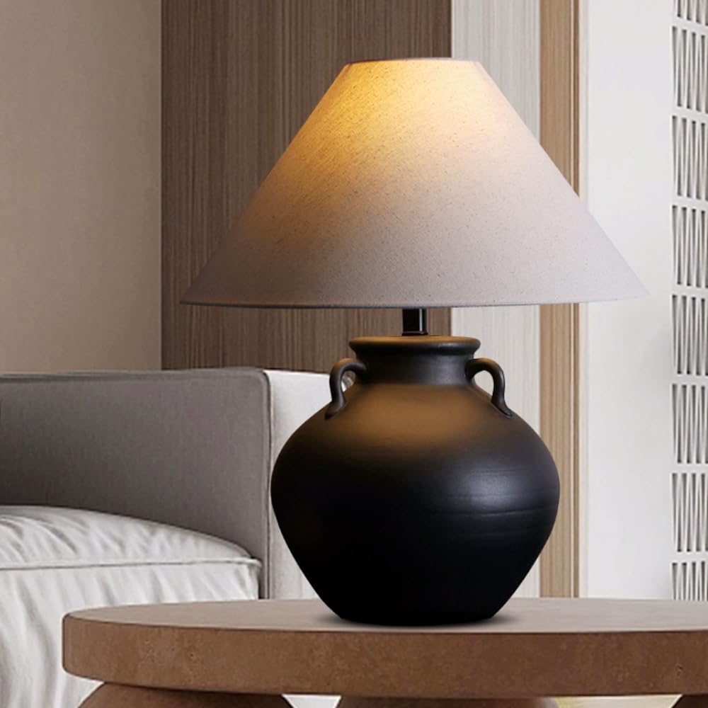 Ceramiczna lampa stołowa Lampa stołowa z połowy wieku Czarna antyczna rustykalna lampka nocna Lampka nocna Dom wiejski Przemysłowa lampka na biurko do sypialni Salon Home Office