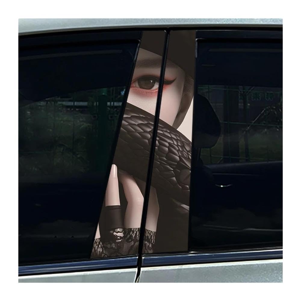 Body Parts 2pcs Car Center Column Decals Black Snake Viper Beauty Lady Car B Pillar Sticker Waterproof(Type A)