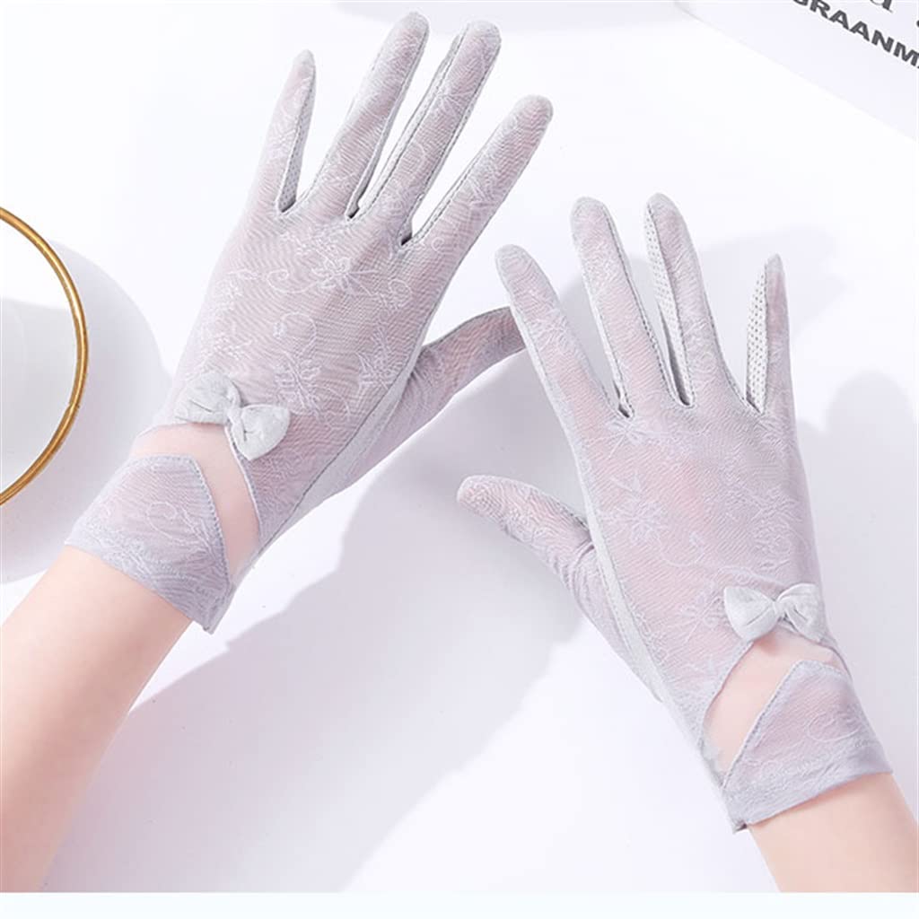 Women's Thin Driving Full Finger Touch Screen Short Lace Hand Guard Spring and Autumn Ice Silk Gloves