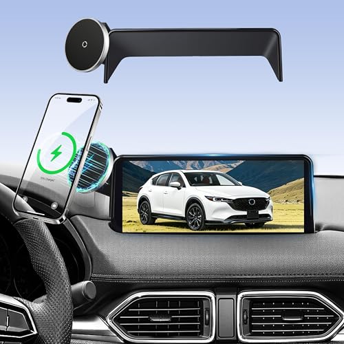 Image of Car Phone Holder for Mazda CX5 (2021-2025,10.25 inch Screen Only),MagSafe Car Mount Charger,Magnetic Phone Holder,15W Wireless Charging,Screen Phone Holder,360 & Hands Free,CX-5 Interior Accessories