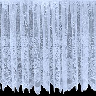 kellyuk 3.5 Metres Wide x 36" (91cm) Drop - Emelia Large Floral Rose Contemporary Slot Top White Lace Net Curtain