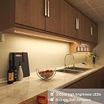 Éclairage LED sous cabinet MYPLUS, kit de bandes lumineuses LED de 16,4 pi avec contrôle de variation pour cuisine, cabinet, étagère, comptoir, chambre et décoration, blanc chaud 3000K, 1050LM