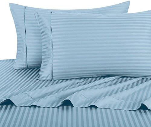 Striped Deluxe and Super Soft 300 Thread Count, 100 Cotton Attached Waterbed Sheet Set with Pole Attachment. Fits mattresses up to 15" deep. 3 Piece Super Single Size, Blue