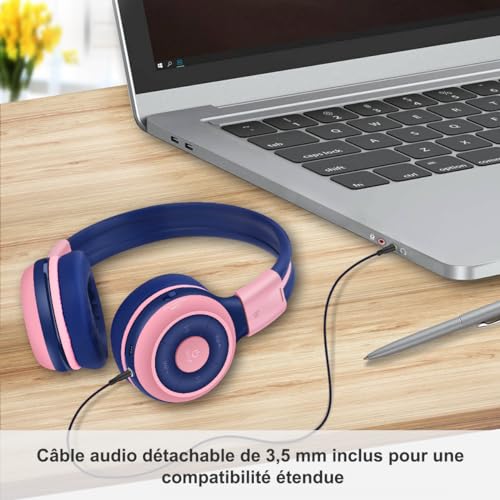 Oreillette stéréo Bluetooth pliable rose pour apprentissage autonome