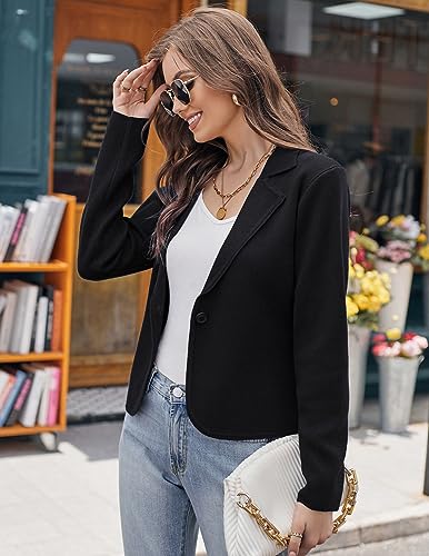 Image of GRACE KARIN Women Sweater Blazer Casual Work Croppped Cardigan Lightweight Button Front Short Knit Blazer Jacket S-XXL