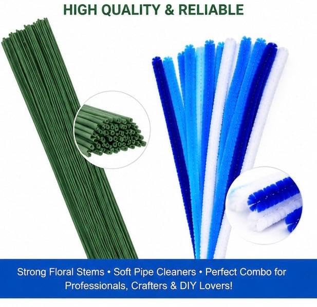 Image of TRAIS-100 PCS Pipe Cleaners, Chenille Stems for Crafts, Fuzzy Craft Pipe Cleaners, Soft Flexible Bendable Sticks for DIY Art Supplies, Kids Crafts, School Projects (Blue + 20 WIRE)