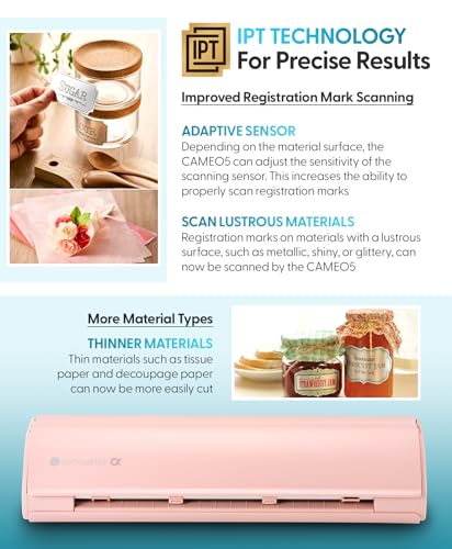 Image of Silhouette America Cameo 5 Alpha (α) - Smart Cutting Machine for Print & Cut - Quiet Operation with AutoBlade, Studio Software, Cutting Mat- Vinyl, Paper & Fabric Compatible - Matte Pink