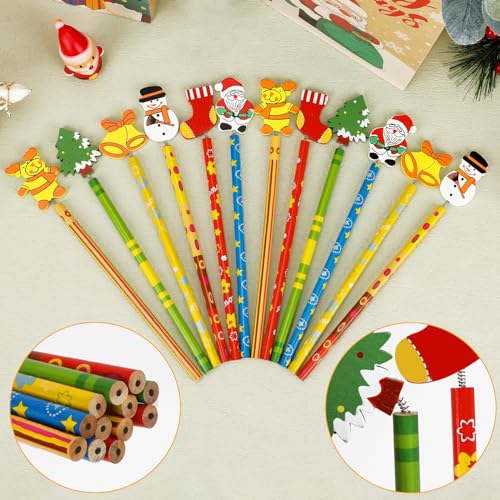24 lápices navideños con adornos de madera multicolor miniatura 2