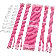 Sirlyr PSU Cable Extension Kit - 8Pin PCIE 34cm, 24Pin ATX & EPS 30cm, 16AWG Power Supply Cables with Combs, Soft Braided Sleeve for PC Build Pink