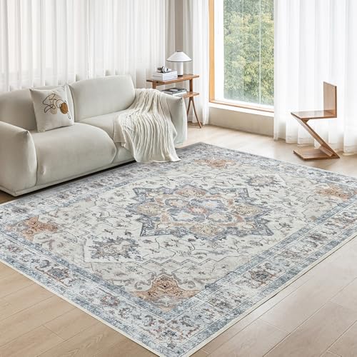 OMERAI - Alfombra de salón 160x230 cm, lavable, gran alfombra de área para dormitorio, alfombra antideslizante tradicional vintage para comedor, oficina en casa, alfombra acento para decoración