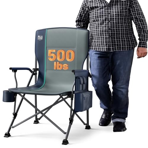 TIMBER RIDGE Oversized Folding Camping Chair High Back Heavy Duty for Adults Support up to 500lbs with Cup Holder, Side Pocket Cooler Bag