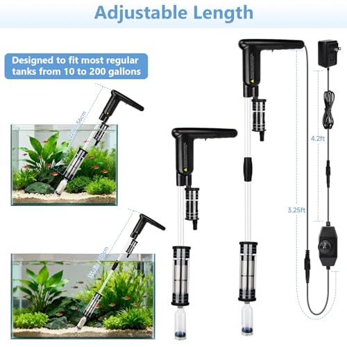 AQQA Aquarium Mulmsauger,7‑in‑1 Elektrischer Aquarium Wasserwechsel,Einstellbarer DC 18W Aquarium Sand Reiniger,Aquarium Kiesreiniger zubehör zum Wasserwechsel,Sandwaschen und Zirkulation