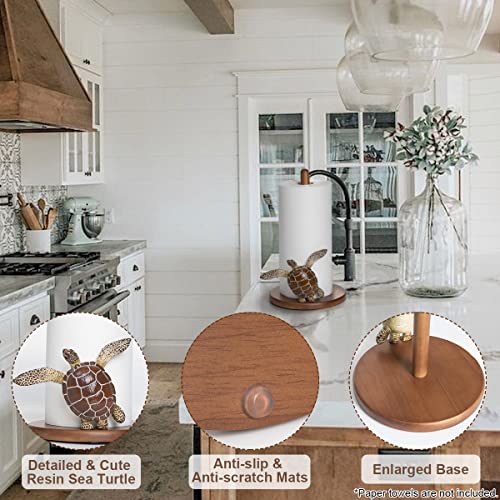 Turtle Paper Towel Holder - Beach House Decor Cute Paper Towel Holder Stand Wood Sea Turtle Decor, Unique Kitchen Towel Holder Countertop Coastal Decor for Home, Ocean Decor Sea Turtle Gifts for Women - Image 4