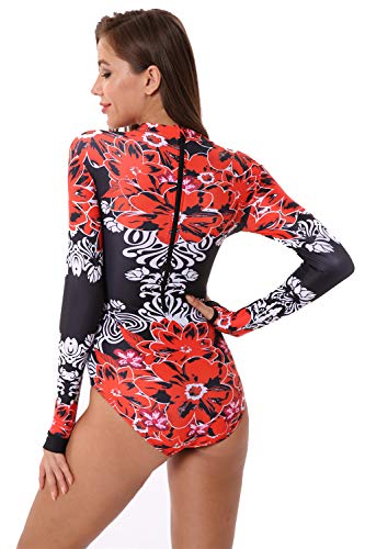 YOLIPULI Mother and Daughter Swimwear Family Matching Swimsuit Womens Rashguard Girls Swimwear Red Floral Print Girl 4-5 Years Old - Thumbnail 2