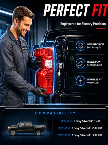 Image of Halogen Tail Lights Assembly Fit Chevy Silverado 1500 2019 2020 2021 2022 2023 2024 2025 Chevrolet 2500 3500 HD 2500HD 3500HD Rear Brake Back Up Lamp Taillight Lens Left Driver Right Passenger