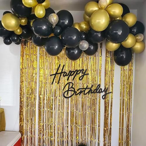 Image of TONIFUL Happy Birthday Sign for Backdrop - Glitter Black Felt Banner - Includes Dot Glue - Perfect for Birthday Party Backdrop,Wall Decr,Balloon Arch,Photo Background