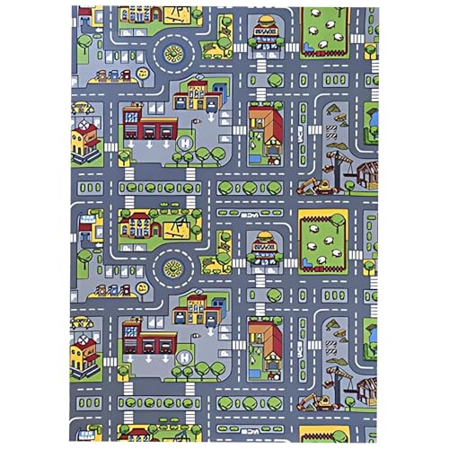 JcvPot Spielteppich Kinder, Autoteppich Kinder Mit Straßenmotiv, Spielteppich Straße Für Jungen Und Mädchen, 50 X 80 cm, Kinderteppich Jungen, Spielzeugteppich