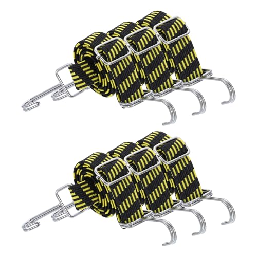 Image of uxcell 6Pcs Adjustable Bungee Cords with Hooks, 39 Inch Flat Heavy Duty Elasticity Straps Rubber Bungee Cords with Buckle for Outdoor, Camping, Tarp, Bike Rack, Luggage, Black Yellow
