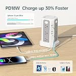 Barre de puissance de la tour de protection avec USB C 18W Port de recharge rapide, 10FT Cord d'extension avec 12 AC les sorties, et 5 USB Ports de recharge(1 USB C), Protection contre les purges de la tour Power Bars pour le bureau DormRoom